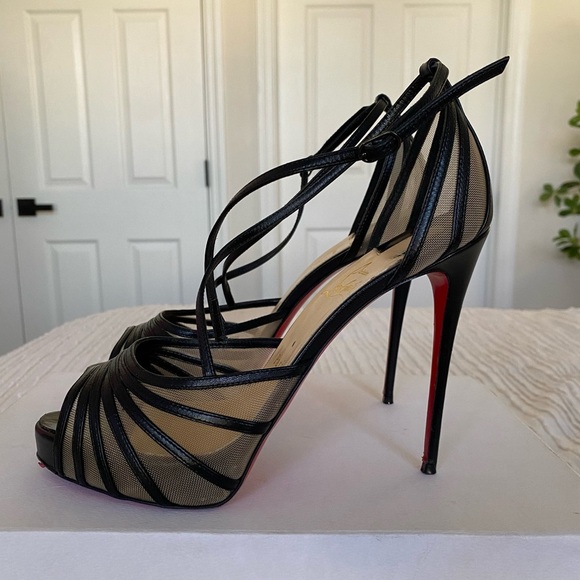 Christian Louboutin Black Filamenta 120 Open Toe Heels Size 38.5 - Picture 6 of 17